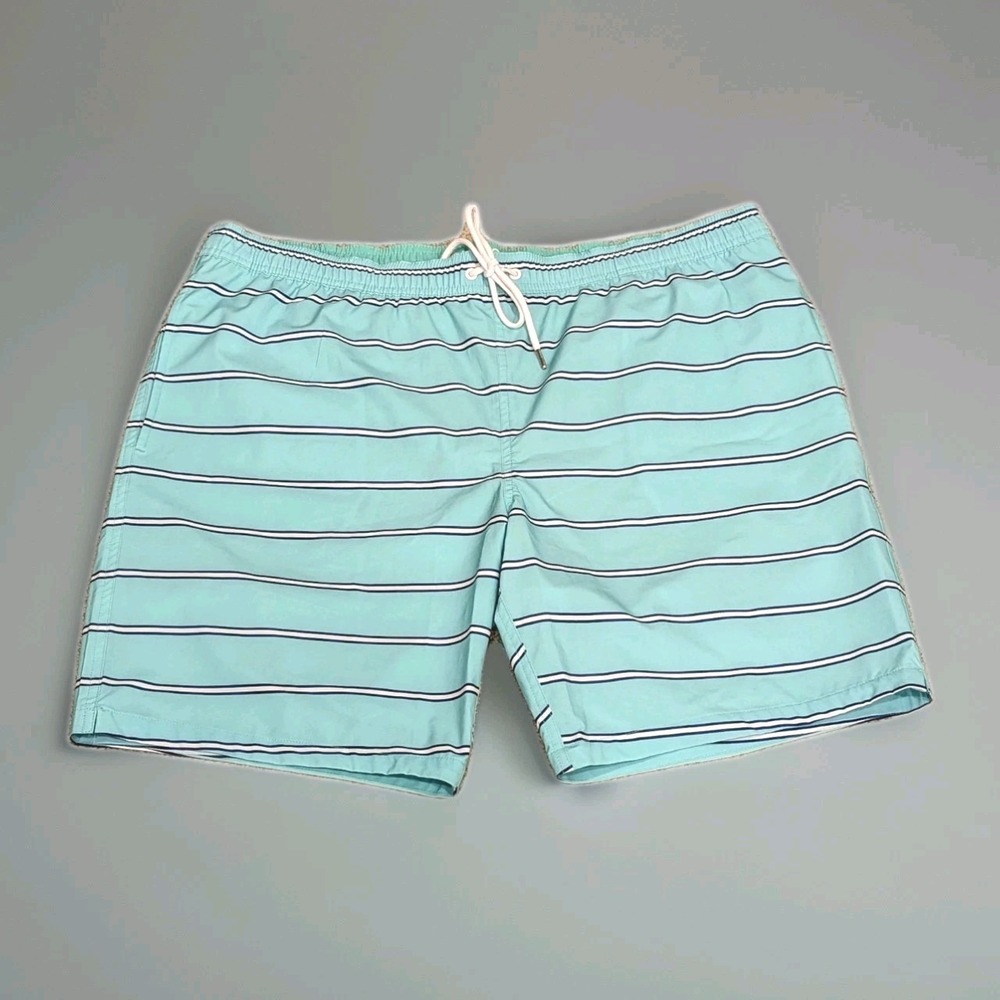 Bonobos Swimtrunks Men's XL Teal Blue Stripe Board Shorts 8.5"‎ Inseam Pockets
